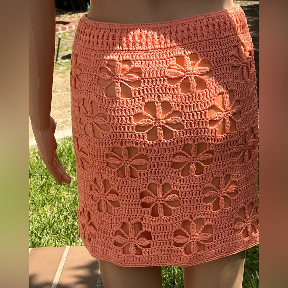 Mable (Anthropologie) orange crochet mini skirt - Picture 8 of 8